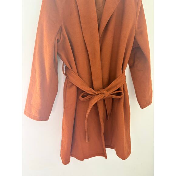 A New Day Wool Belted Overcoat XXL Brown Notched Lapel Long Jacket Coat - Picture 8 of 13